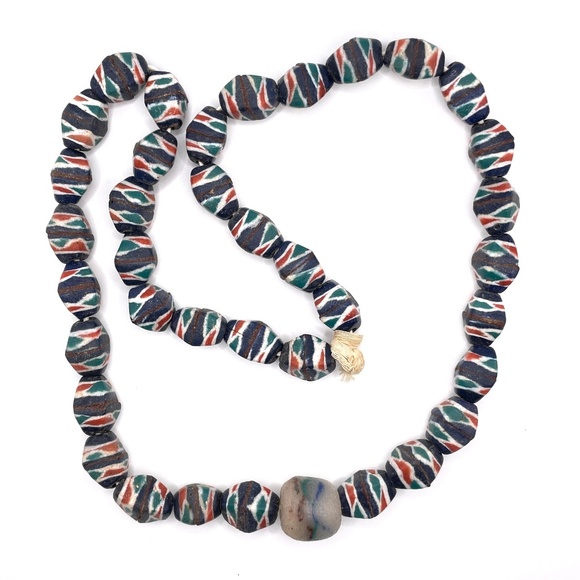 African Trade Beaded Handmade Necklace with Focal Bead Unisex - Picture 1 of 14